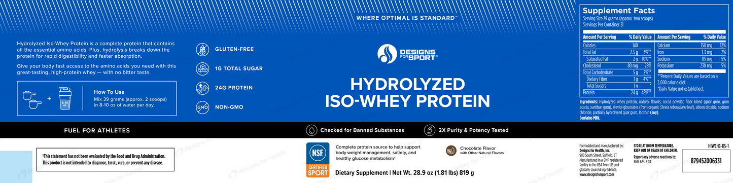Hydrolyzed ISO-Whey Protein Chocolate by Designs for Sport