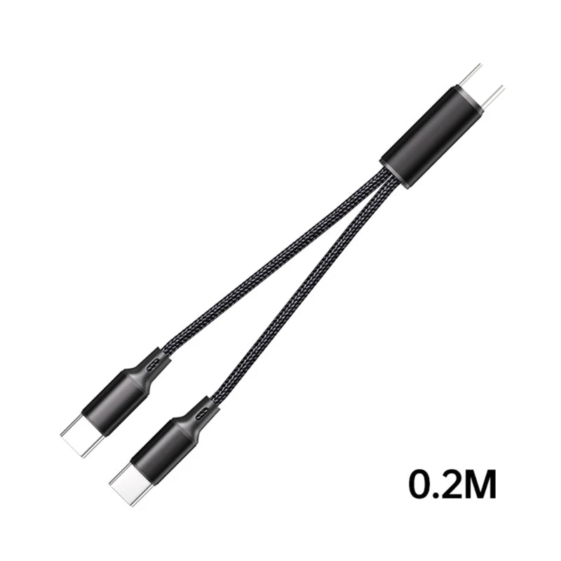 Portable USB C Male to 2 USB C Male Y Splitter Cable USB C Extension Splitter