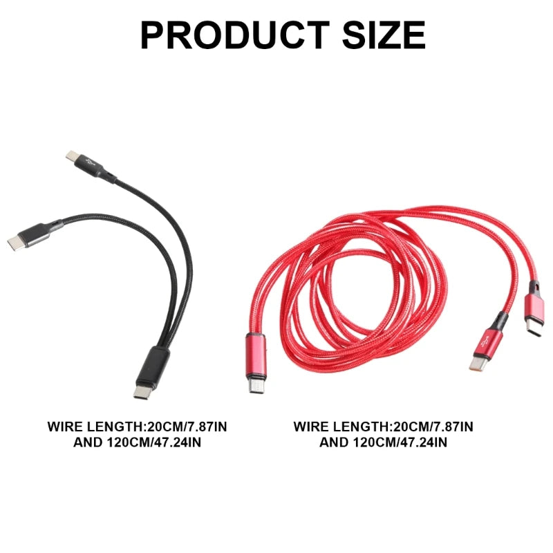 Portable USB C Male to 2 USB C Male Y Splitter Cable USB C Extension Splitter