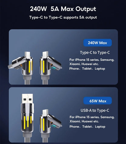 Eary USB C Cable 4-in-1 USB-C (6ft) 240W USB-C Charger Data USB-C Fast Charging for iPhone 15 MacBook  iPad  iPhone  Samsung