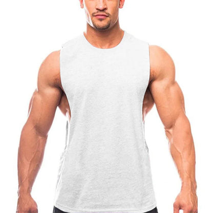 Gym Clothing Men Sides Cut Off T-shirts Dropped Armholes Tank Tops Workout Fitness Sleeveless Vest Outdoor Jogging Undershirt