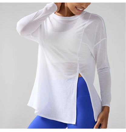 Gym Sports Tops Workout T-shirts Women Yoga Clothing Running Loose Slim Quick Dry Training Long Sleeve Blouse Fitness Tops👚
