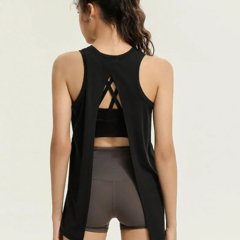 Gym Top Black Sleeveless Yoga Top Gym Women Shirt Fitness T-Shirts Dry Workout Tops Sports Tops Gym Women Backless Shirt