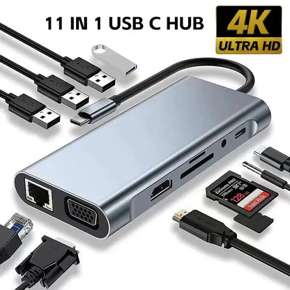 USB C Hub USB Hub 3.0, Aluminum 7 in 1 USB Extender, USB Splitter with 1 X USB 3.0, 4 X USB 2.0 and 2 X USB C Ports
