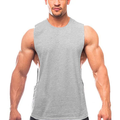 Gym Clothing Men Sides Cut Off T-shirts Dropped Armholes Tank Tops Workout Fitness Sleeveless Vest Outdoor Jogging Undershirt