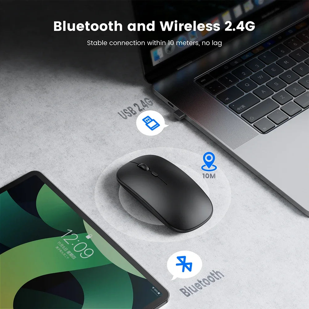 Rechargeable Wireless Mouse Bluetooth-compatible 2.4GHz Dual Modes Computer Mice with Nano Receiver for PC Laptop Macbook