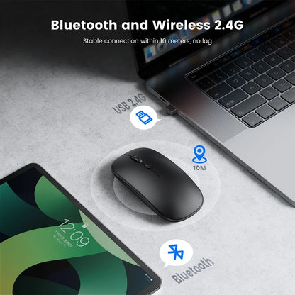 Rechargeable Wireless Mouse Bluetooth-compatible 2.4GHz Dual Modes Computer Mice with Nano Receiver for PC Laptop Macbook